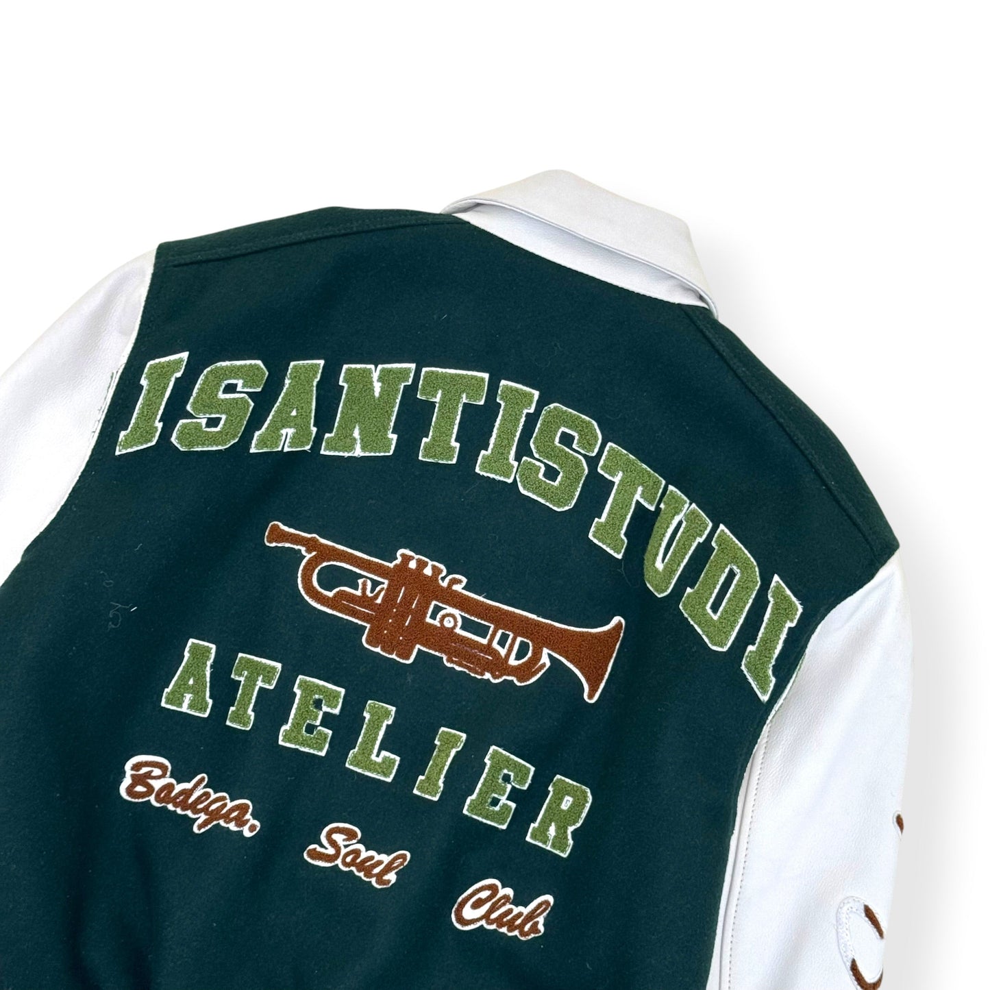 DI SANTI STUDIO DS VARSITY LEATHER JACKET GREEN / WHITE S | Small, Green