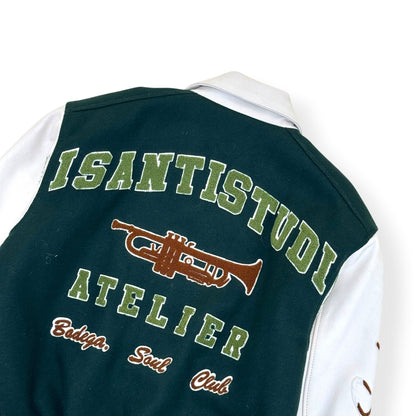 DI SANTI STUDIO DS VARSITY LEATHER JACKET GREEN / WHITE S | Small, Green