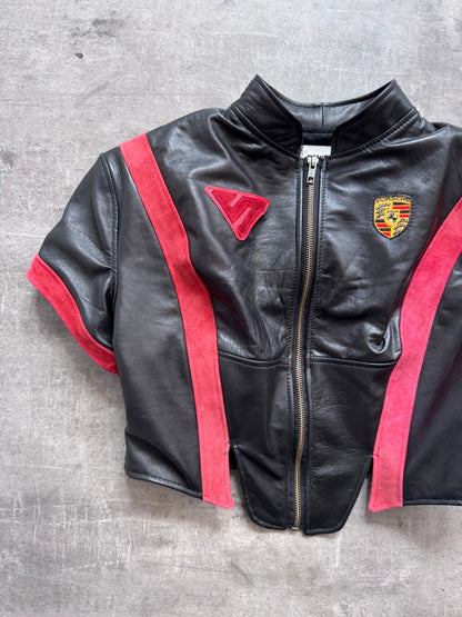 VT Rework: Porsche Motorsport Suede Trim Cropped SS Leather Top | Small, Multicoloured