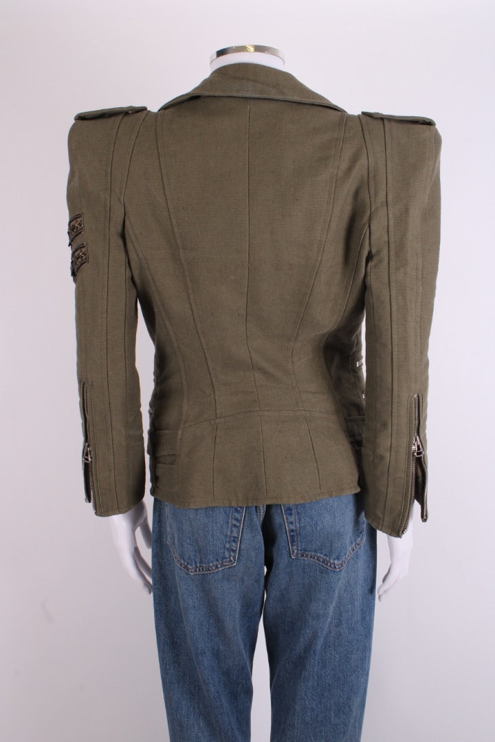 Balmain Padded Shoulder Military Jacket Khaki 10 | O/S, Khaki