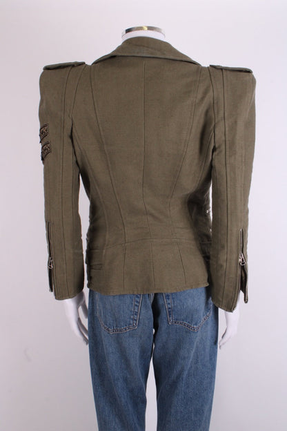 Balmain Padded Shoulder Military Jacket Khaki 10 | O/S, Khaki