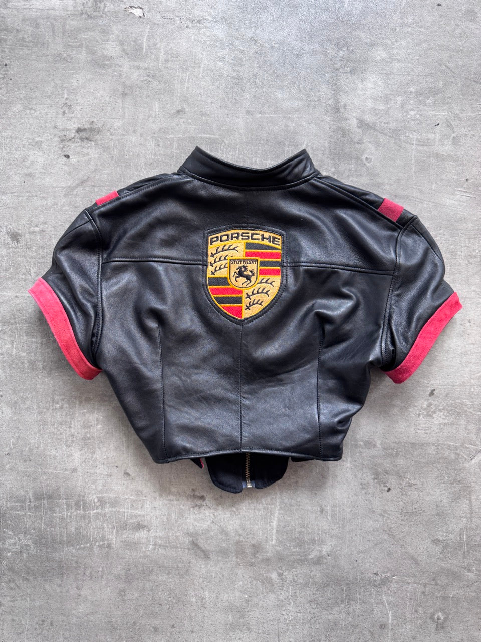 VT Rework: Porsche Motorsport Suede Trim Cropped SS Leather Top | Small, Multicoloured