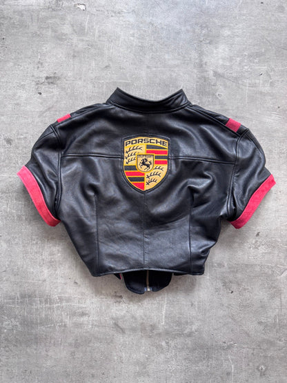 VT Rework: Porsche Motorsport Suede Trim Cropped SS Leather Top | Small, Multicoloured