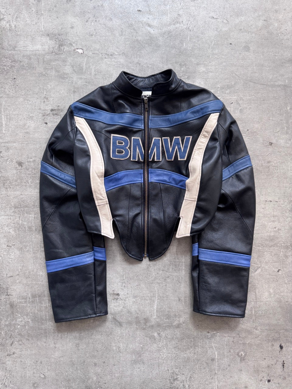VT Rework: BMW Racing Stripe Cropped Leather Blouson | Medium, Multicoloured