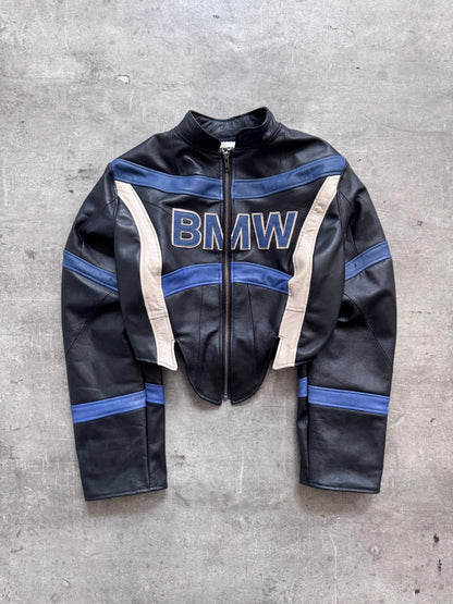 VT Rework: BMW Racing Stripe Cropped Leather Blouson | Medium, Multicoloured