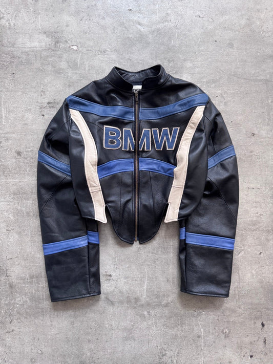 VT Rework: BMW Racing Stripe Cropped Leather Blouson | Medium, Multicoloured