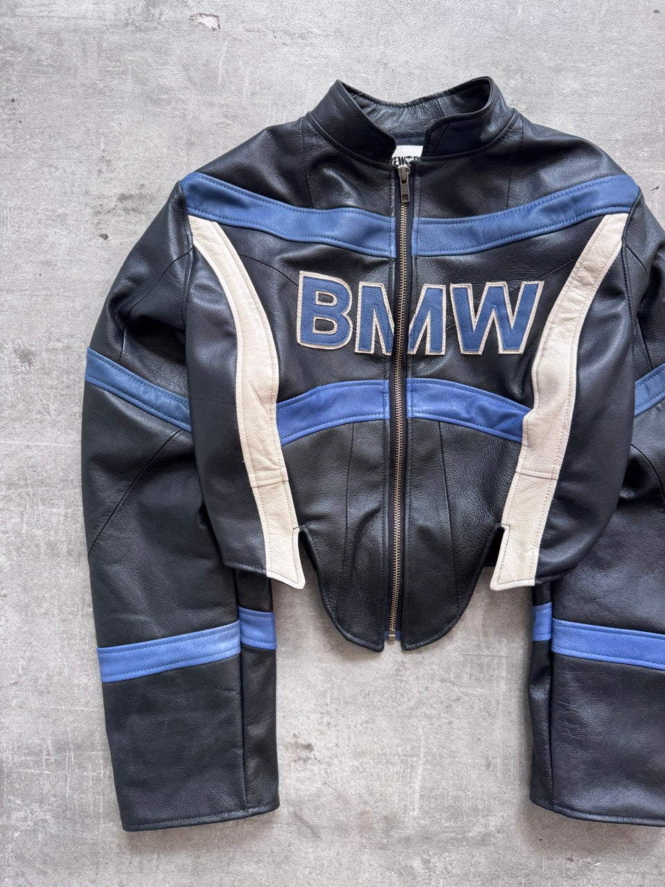 VT Rework: BMW Racing Stripe Cropped Leather Blouson | Medium, Multicoloured