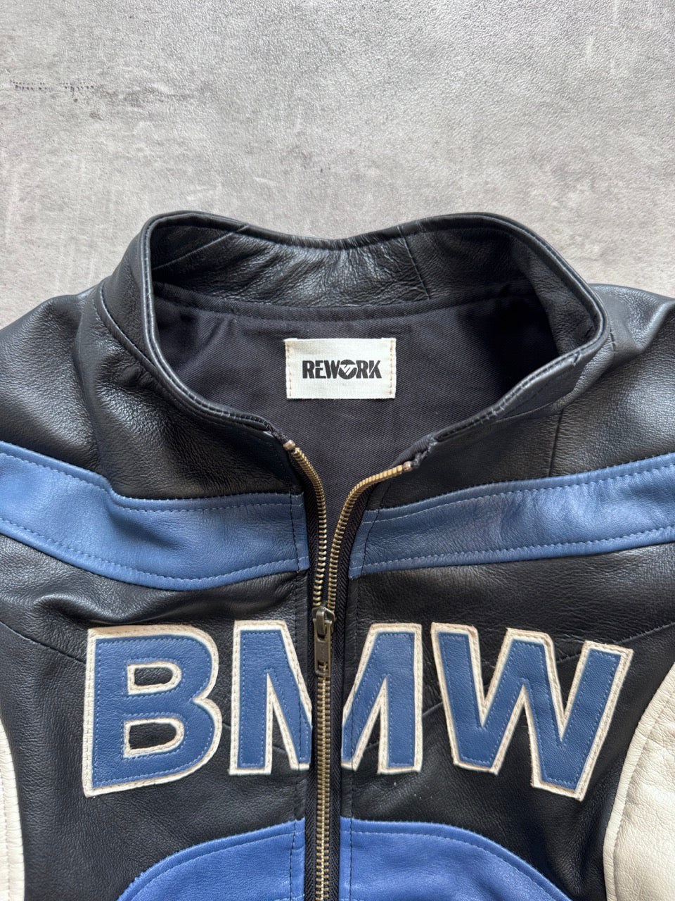 VT Rework: BMW Racing Stripe Cropped Leather Blouson | Medium, Multicoloured
