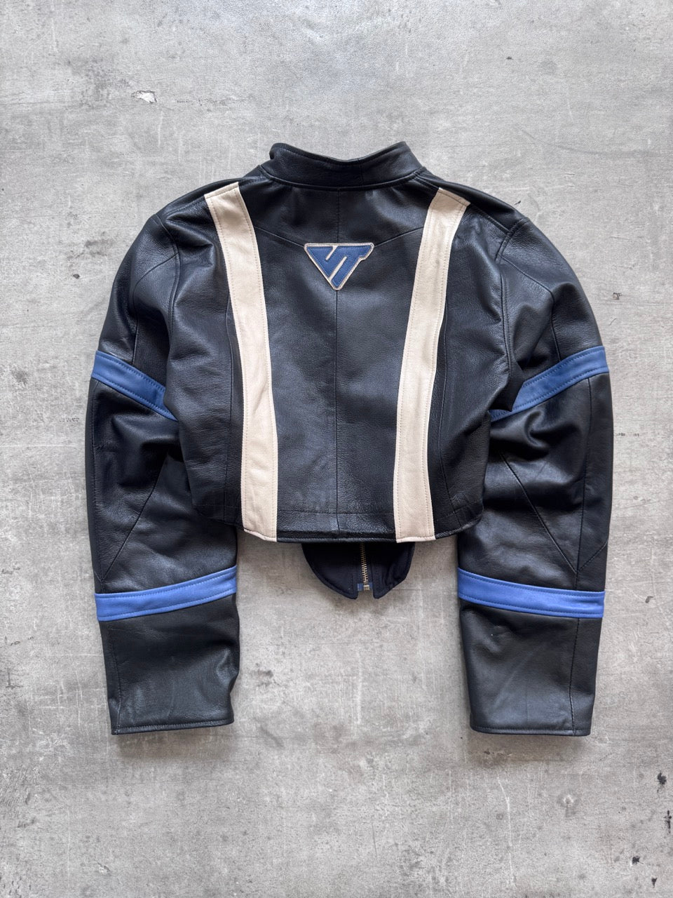 VT Rework: BMW Racing Stripe Cropped Leather Blouson | Medium, Multicoloured