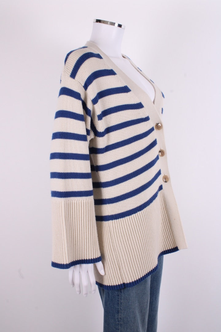 Toteme L/S Stripe Cardigan Cream/ Blue M | O/S, Blue
