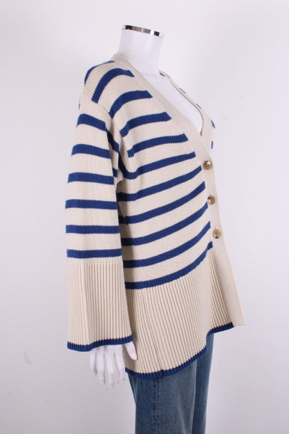 Toteme L/S Stripe Cardigan Cream/ Blue M | O/S, Blue