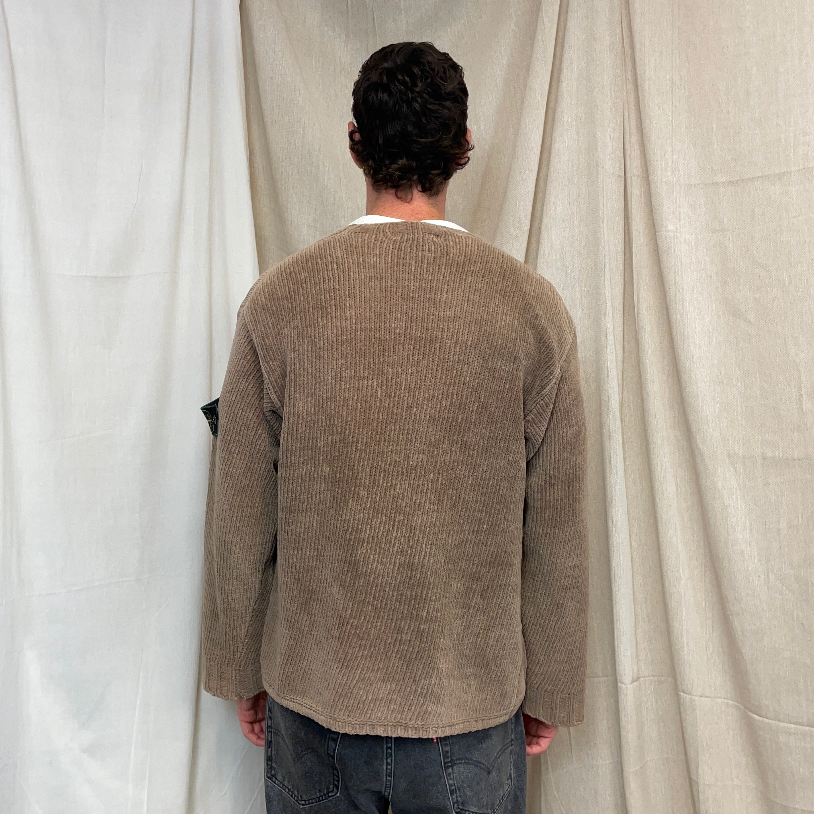 Stone Island Brown AW98 Chenille Knit Scoop Neck Green Edge