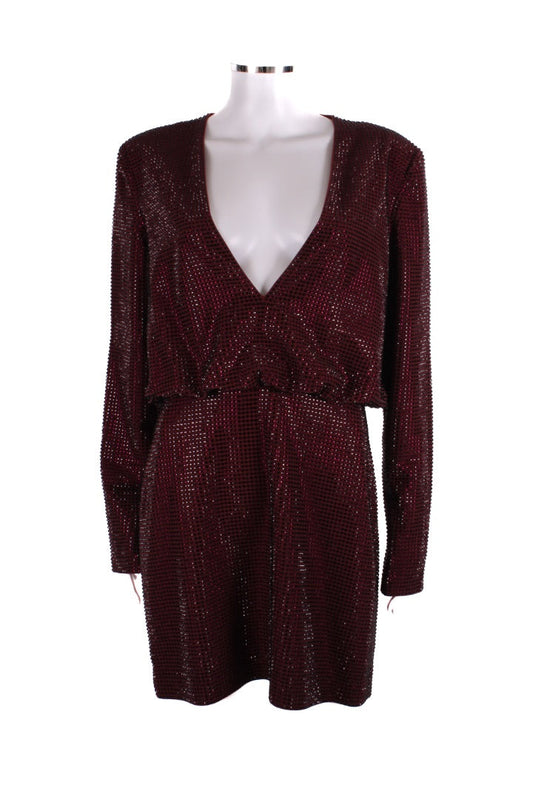 Roland Mouret L/S Diamante Dress Burgundy 12 | O/S, Burgundy