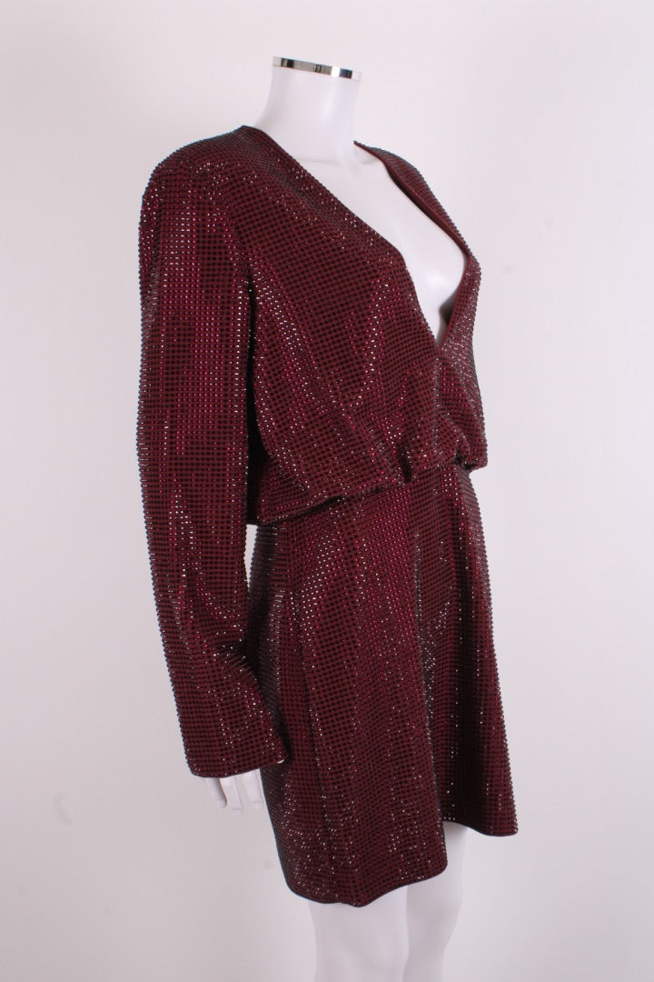 Roland Mouret L/S Diamante Dress Burgundy 12 | O/S, Burgundy