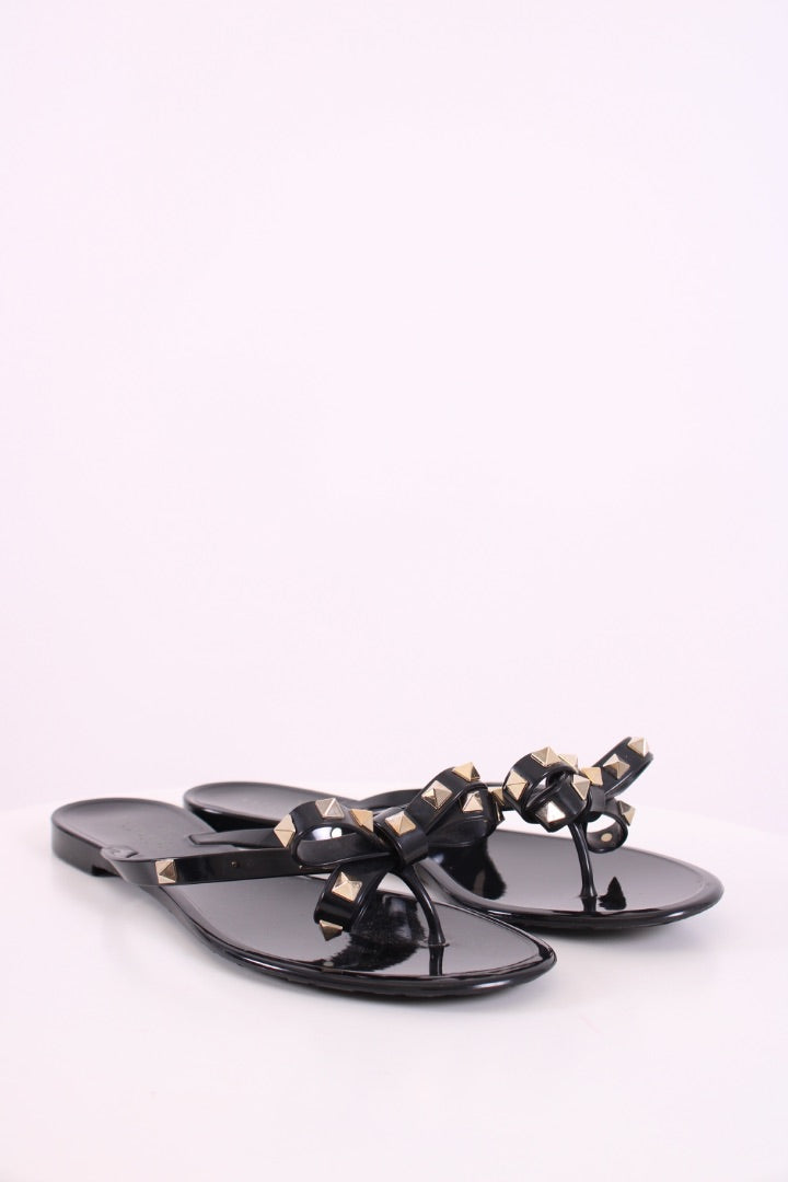 Valentino Rockstud Bow Rubber Sandals Black 39 | DEFAULT TITLE, Black