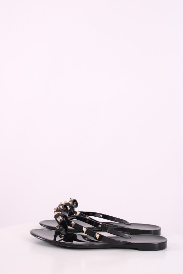 Valentino Rockstud Bow Rubber Sandals Black 39 | DEFAULT TITLE, Black
