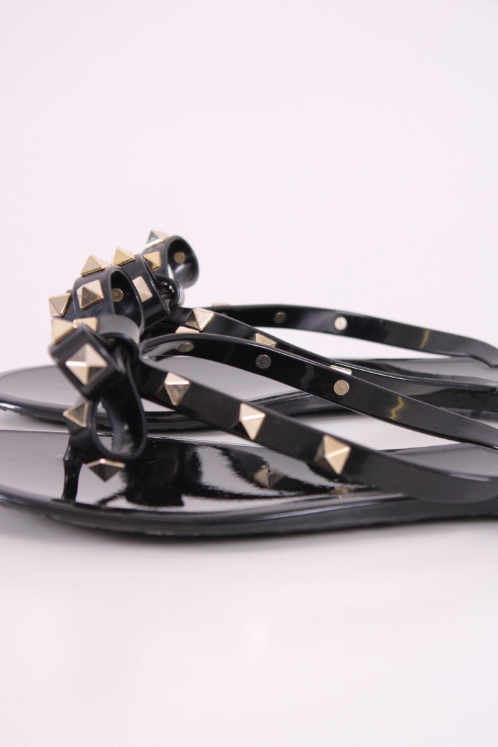 Valentino Rockstud Bow Rubber Sandals Black 39 | DEFAULT TITLE, Black