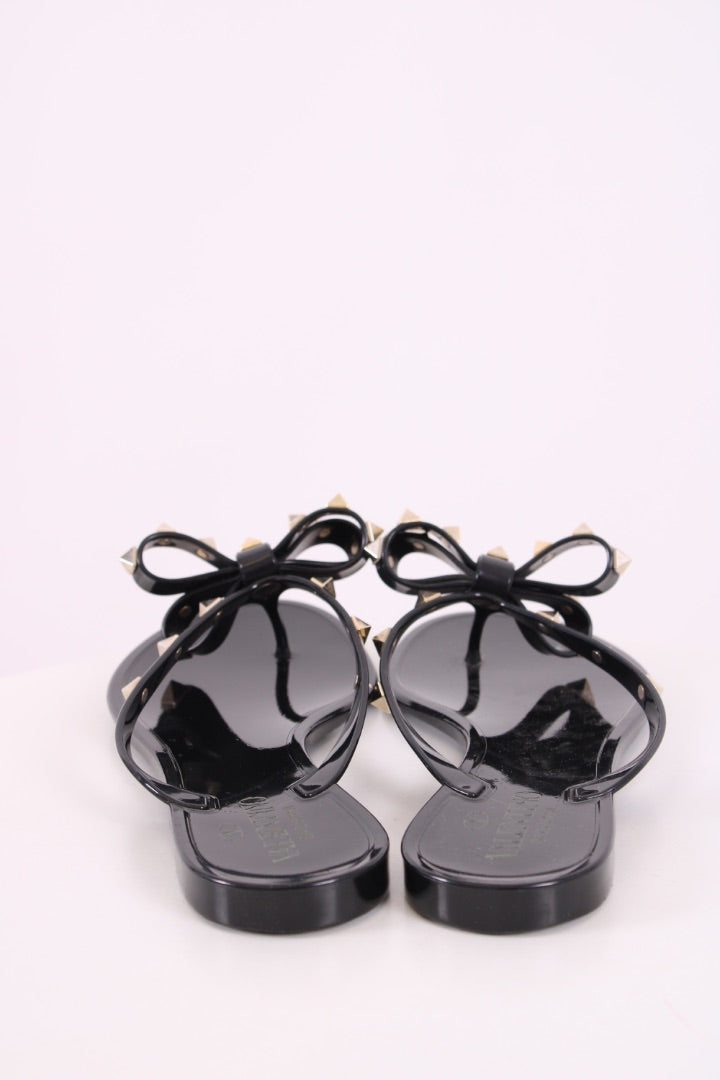 Valentino Rockstud Bow Rubber Sandals Black 39 | DEFAULT TITLE, Black
