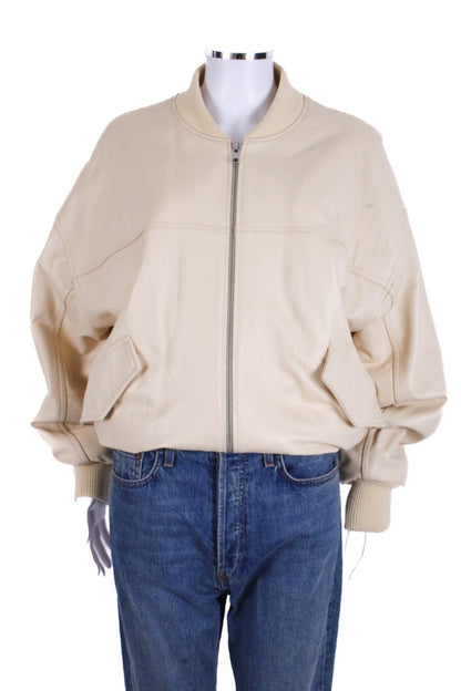 Arrange Leather Bomber Jacket Buttermilk S | Small, Yellow