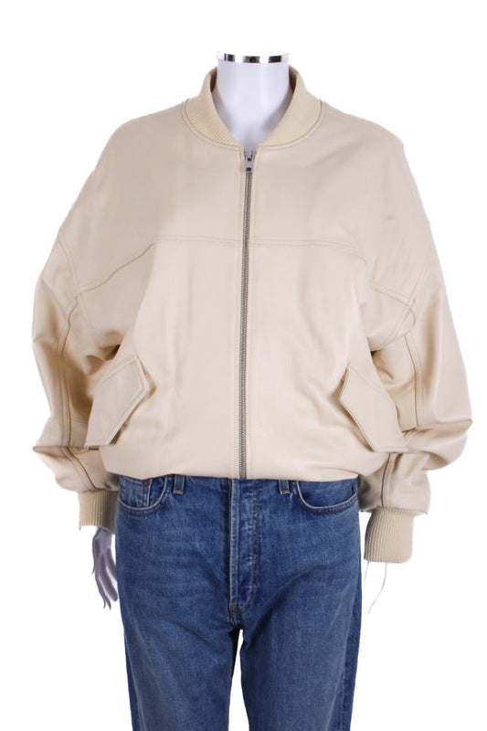 Arrange Leather Bomber Jacket Buttermilk S | Small, Yellow
