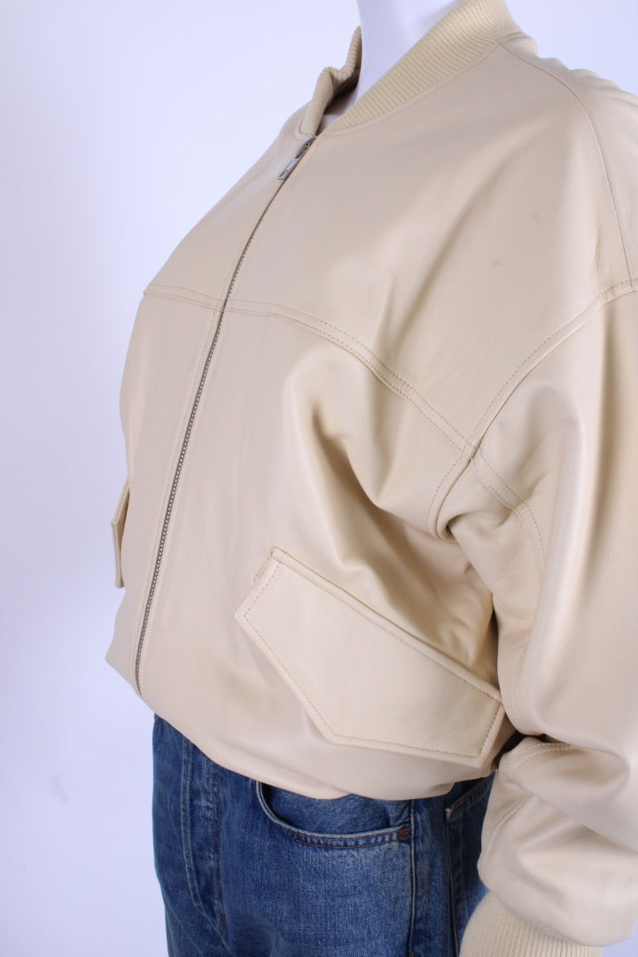 Arrange Leather Bomber Jacket Buttermilk S | Small, Yellow