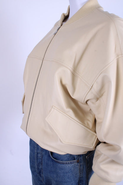 Arrange Leather Bomber Jacket Buttermilk S | Small, Yellow