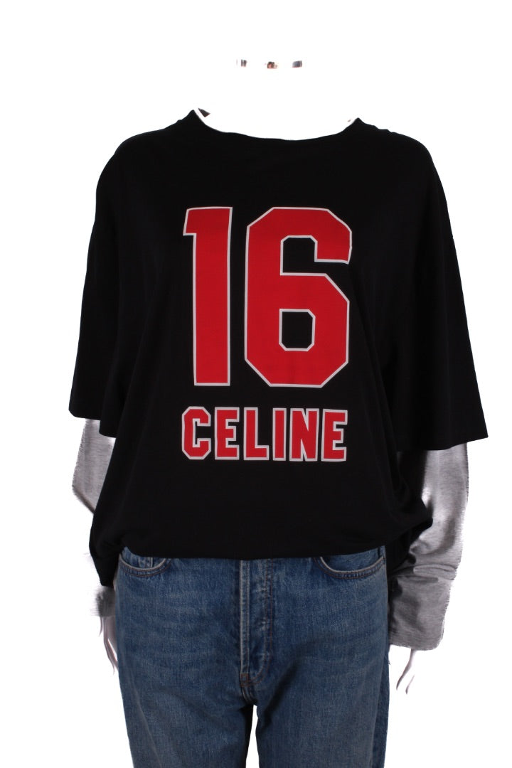 Celine L/S Layered Skater Logo Top Black/ Grey | Large, Multicoloured