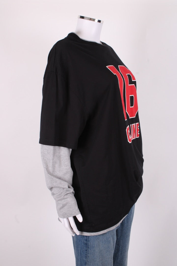 Celine L/S Layered Skater Logo Top Black/ Grey | Large, Multicoloured
