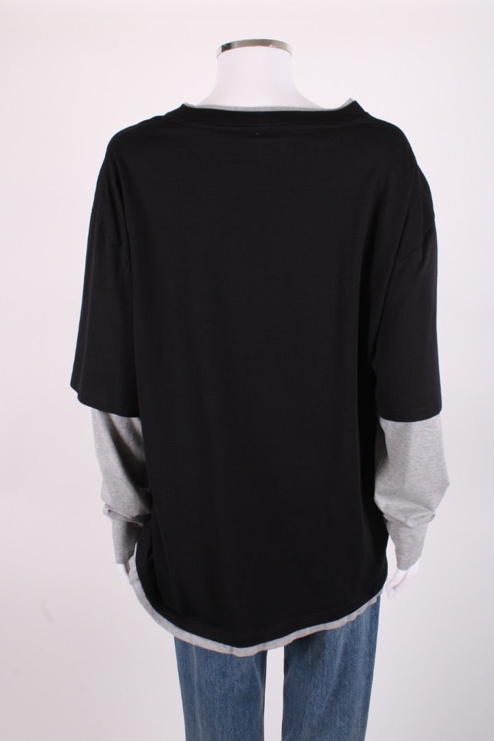 Celine L/S Layered Skater Logo Top Black/ Grey | Large, Multicoloured