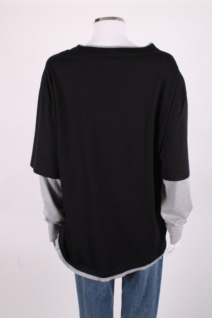 Celine L/S Layered Skater Logo Top Black/ Grey | Large, Multicoloured
