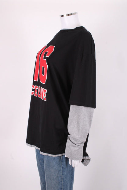 Celine L/S Layered Skater Logo Top Black/ Grey | Large, Multicoloured