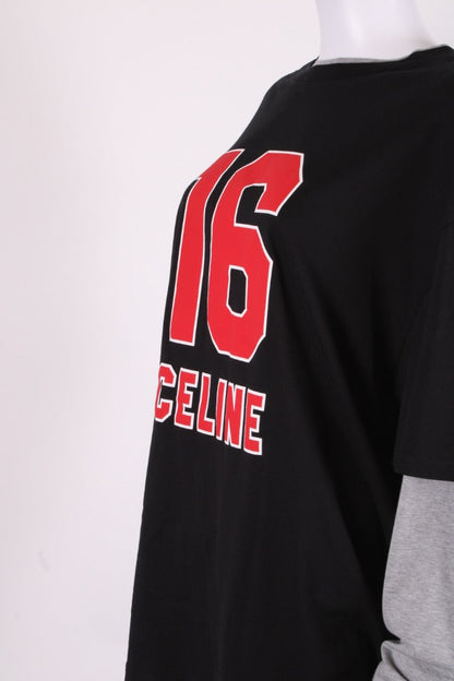Celine L/S Layered Skater Logo Top Black/ Grey | Large, Multicoloured