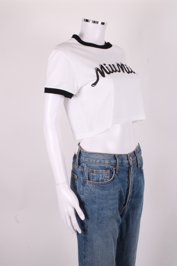 Miu Miu Logo Crop T-shirt White/ Black M | Medium, Black