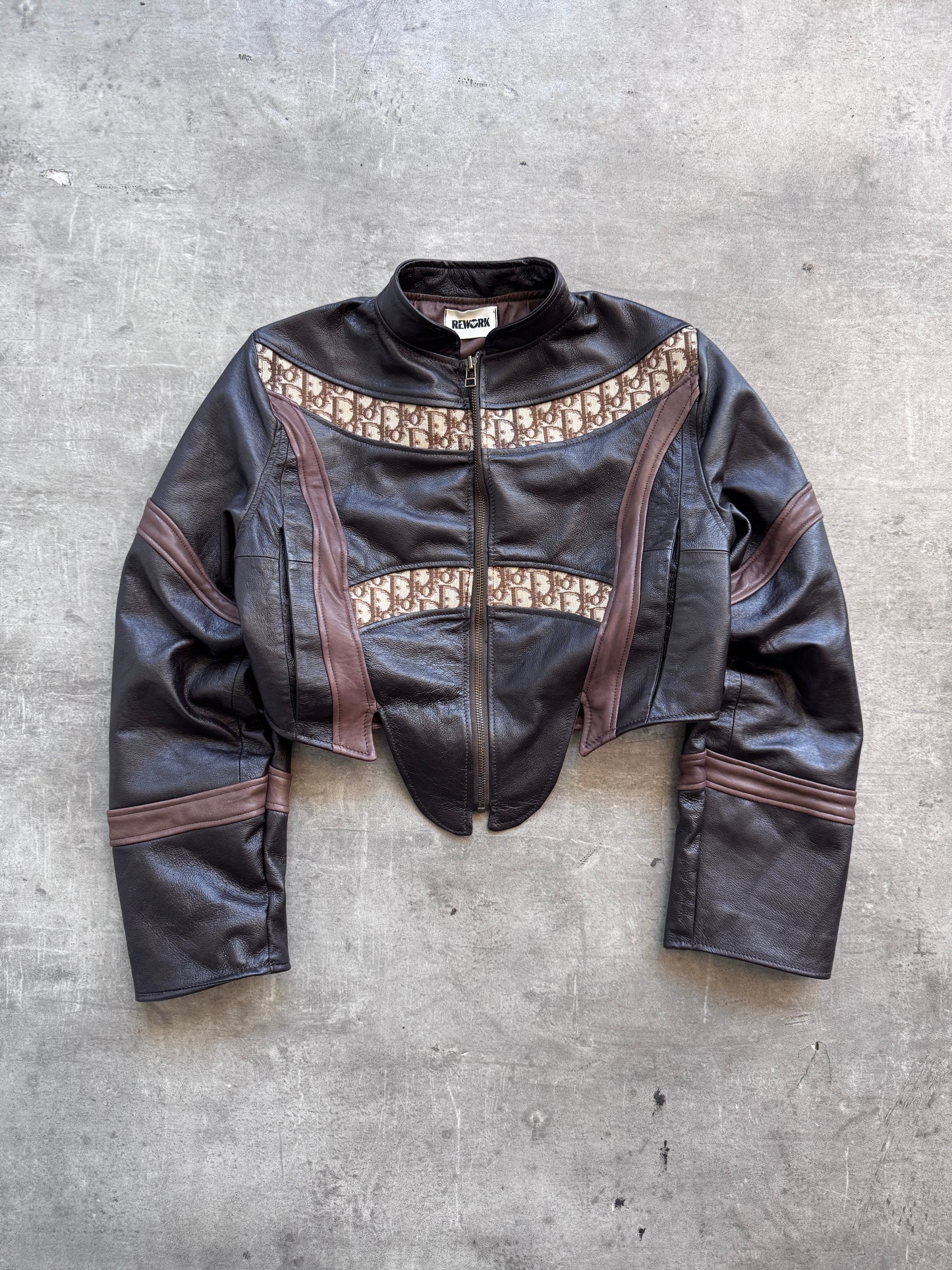 VT Rework: Dior Dual Stripe Cropped Leather Jacket SC:5782 | Medium, Brown