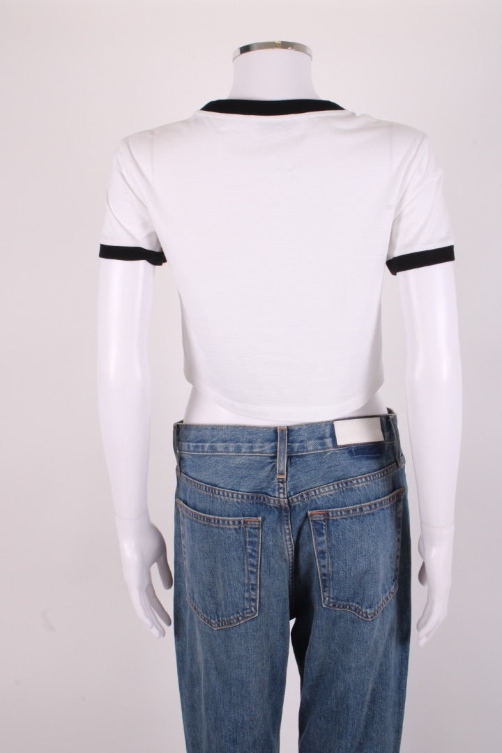 Miu Miu Logo Crop T-shirt White/ Black M | Medium, Black