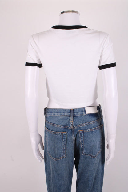 Miu Miu Logo Crop T-shirt White/ Black M | Medium, Black