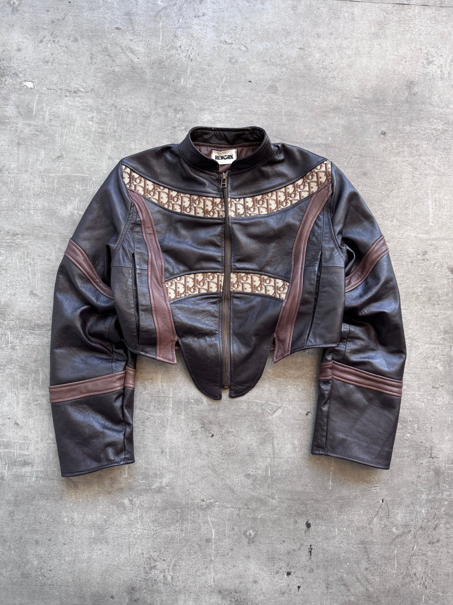 VT Rework: Dior Dual Stripe Cropped Leather Jacket SC:5782 | Medium, Brown