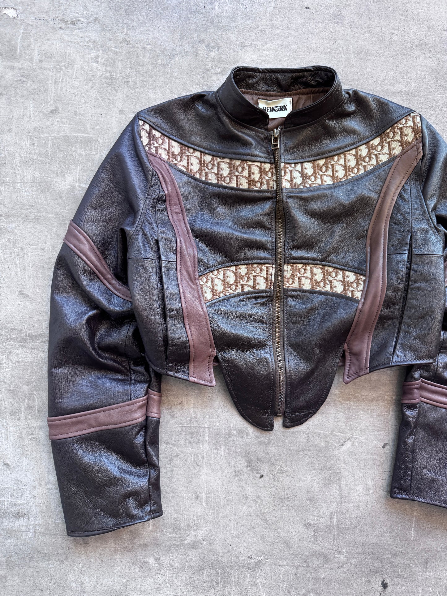 VT Rework: Dior Dual Stripe Cropped Leather Jacket SC:5782 | Medium, Brown