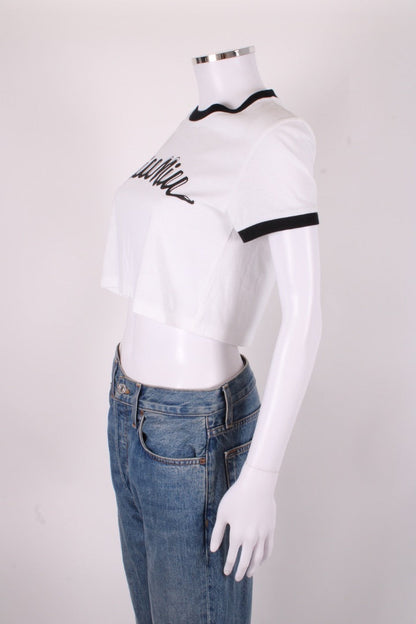 Miu Miu Logo Crop T-shirt White/ Black M | Medium, Black