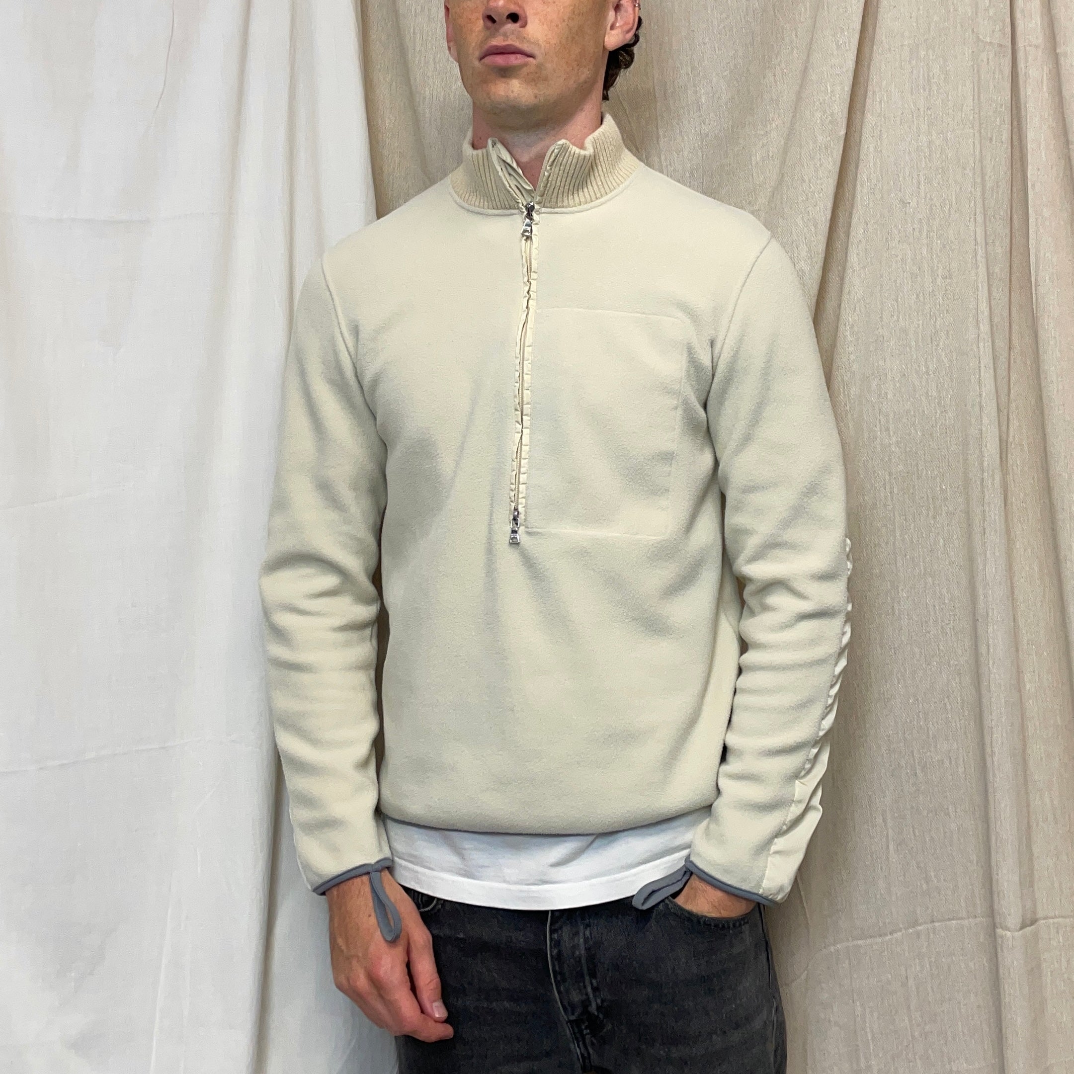 Prada Sport Cream 00s Nylon Elbow Dual-Zip Lightweight Fleece