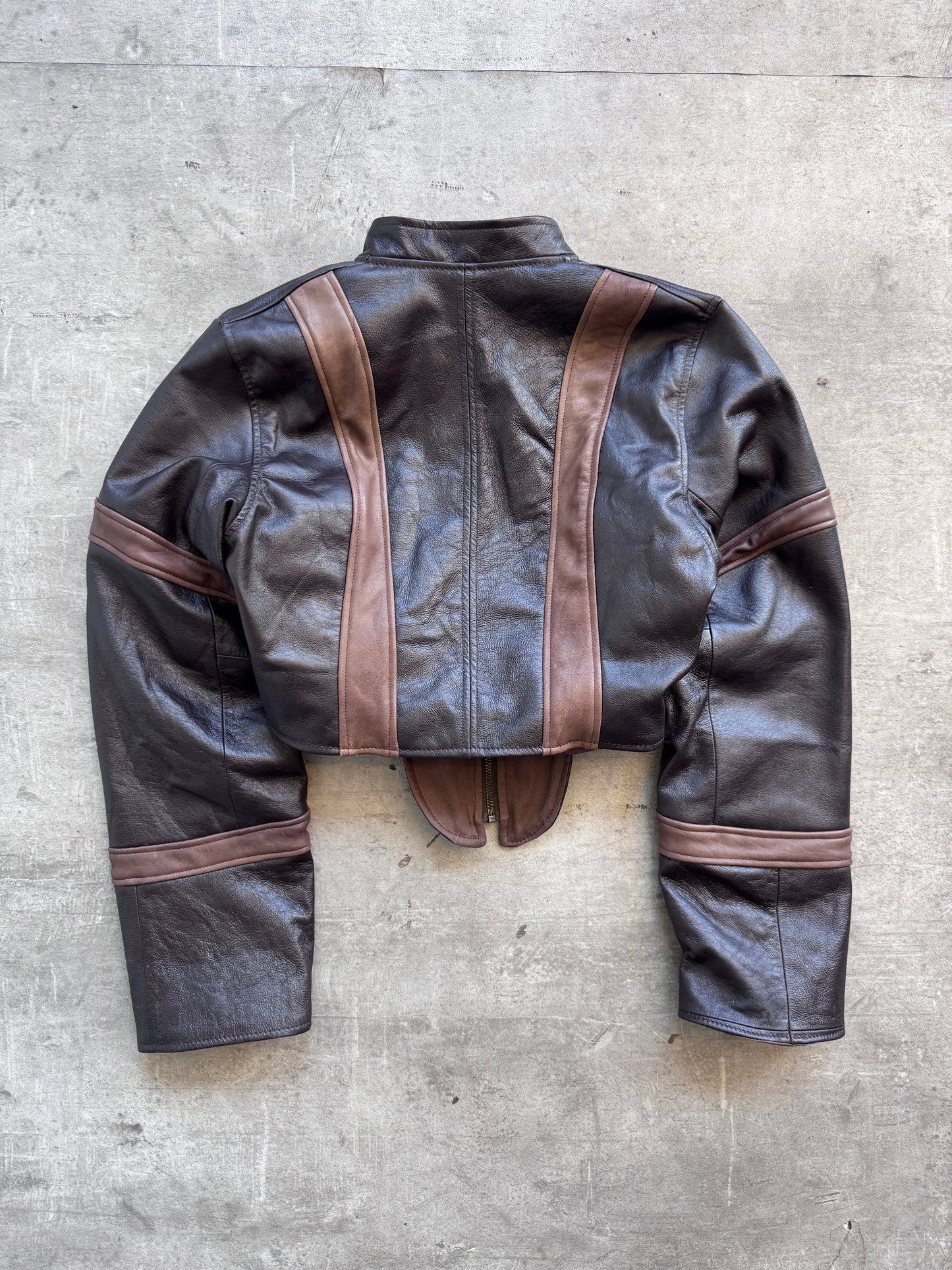 VT Rework: Dior Dual Stripe Cropped Leather Jacket SC:5782 | Medium, Brown