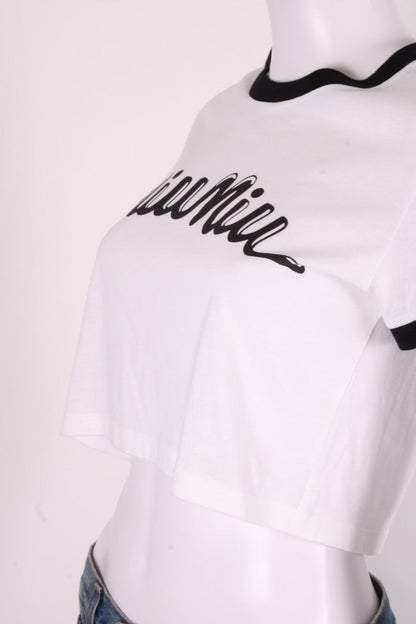 Miu Miu Logo Crop T-shirt White/ Black M | Medium, Black