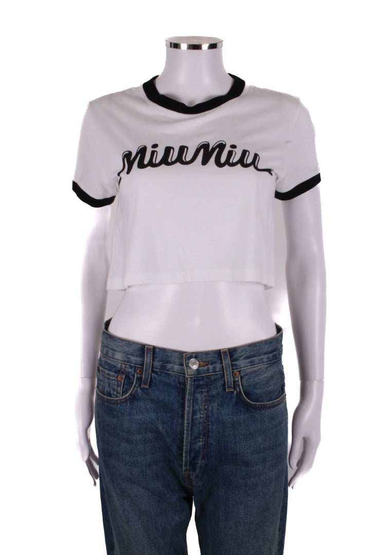 Miu Miu Logo Crop T-shirt White/ Black M | Medium, Black