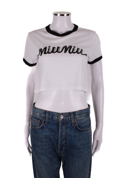Miu Miu Logo Crop T-shirt White/ Black M | Medium, Black