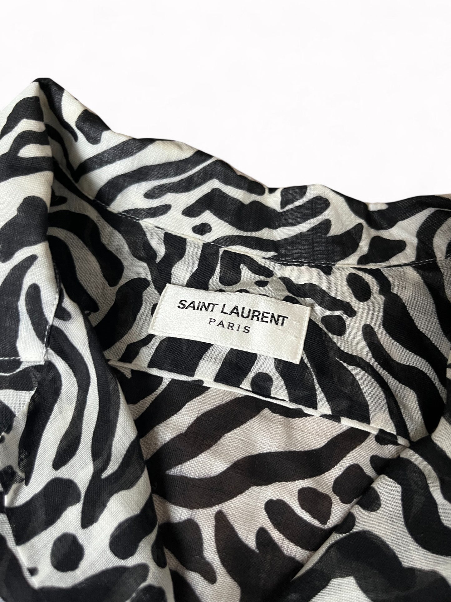 SS20 Saint Laurent Paris Zebra Print Sheer Wool Shirt