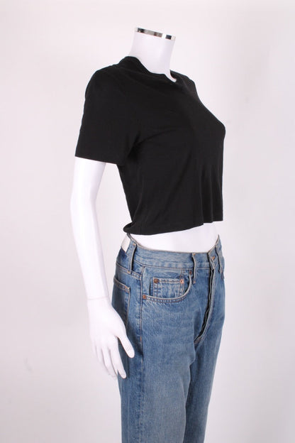 Saint Laurent YSL Embroidered Logo Crop T-shirt Black S | Small, Black