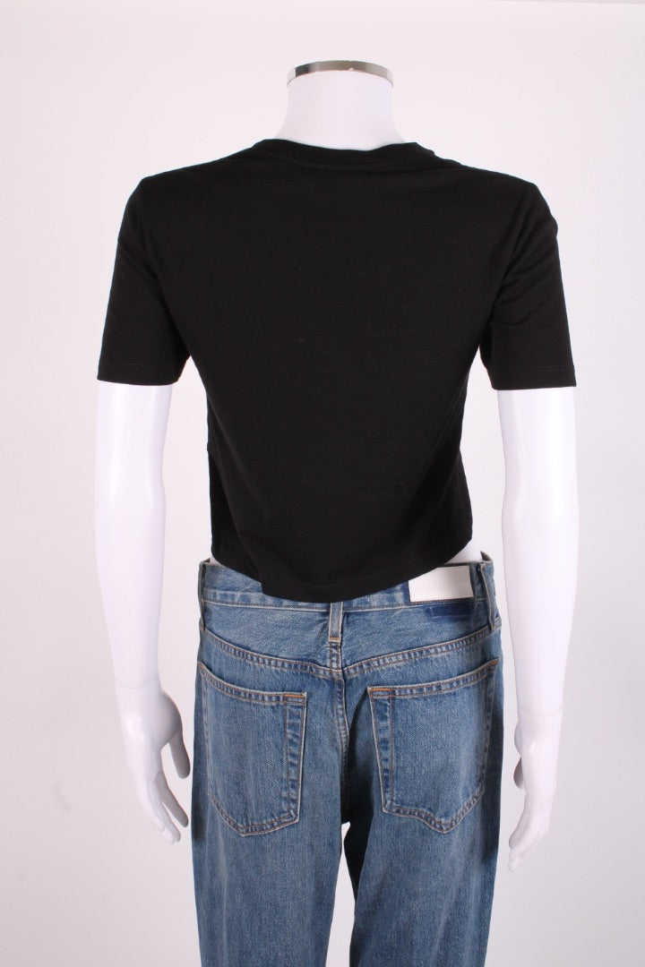Saint Laurent YSL Embroidered Logo Crop T-shirt Black S | Small, Black