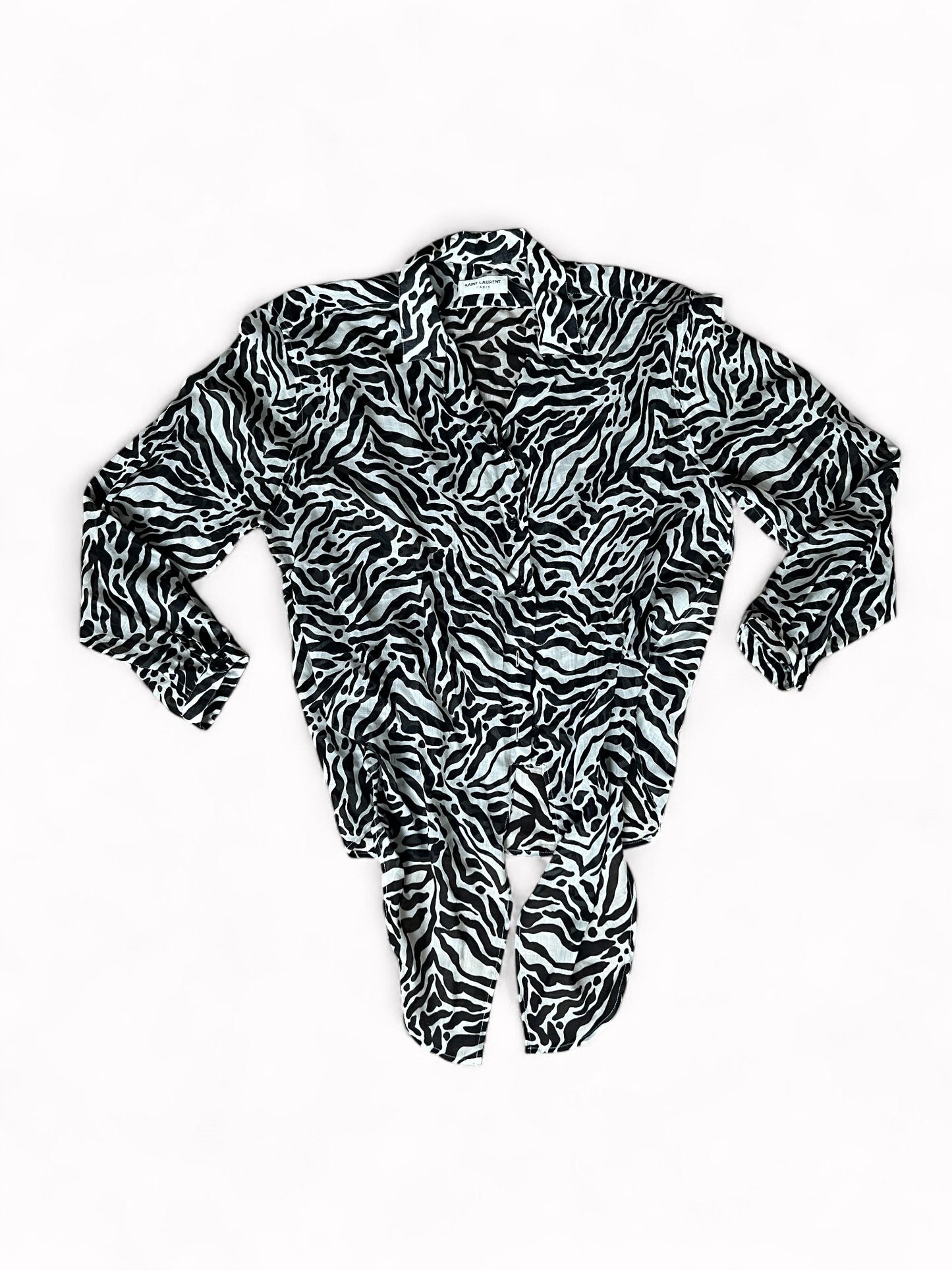 SS20 Saint Laurent Paris Zebra Print Sheer Wool Shirt