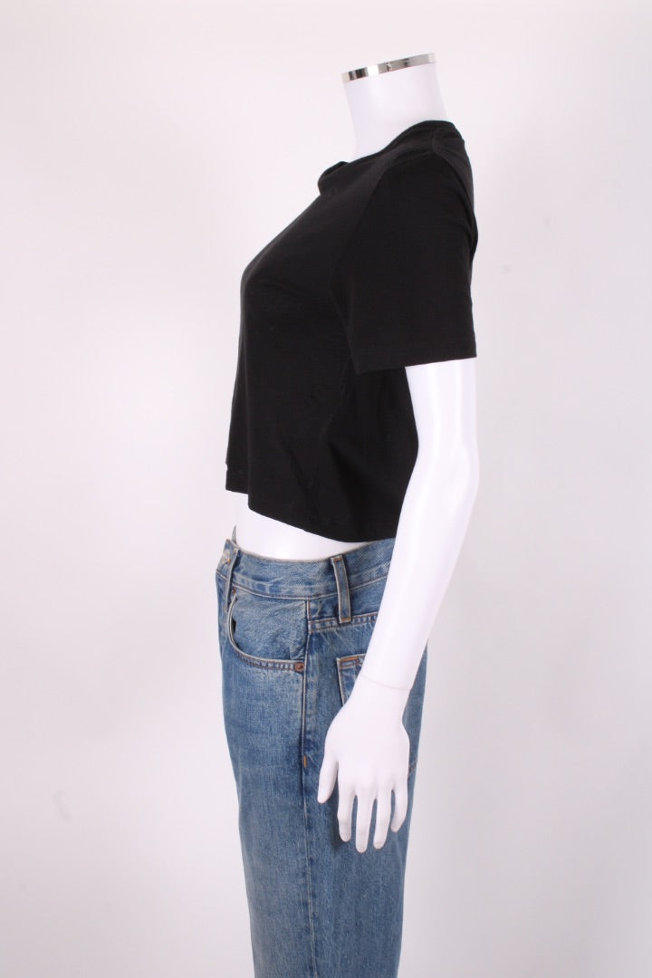 Saint Laurent YSL Embroidered Logo Crop T-shirt Black S | Small, Black