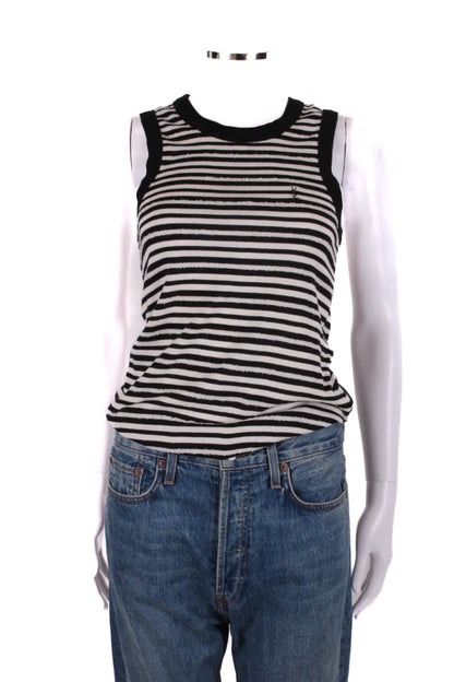 Saint Laurent Distressed Stripe Vest Top Black/ White S | Small, Black